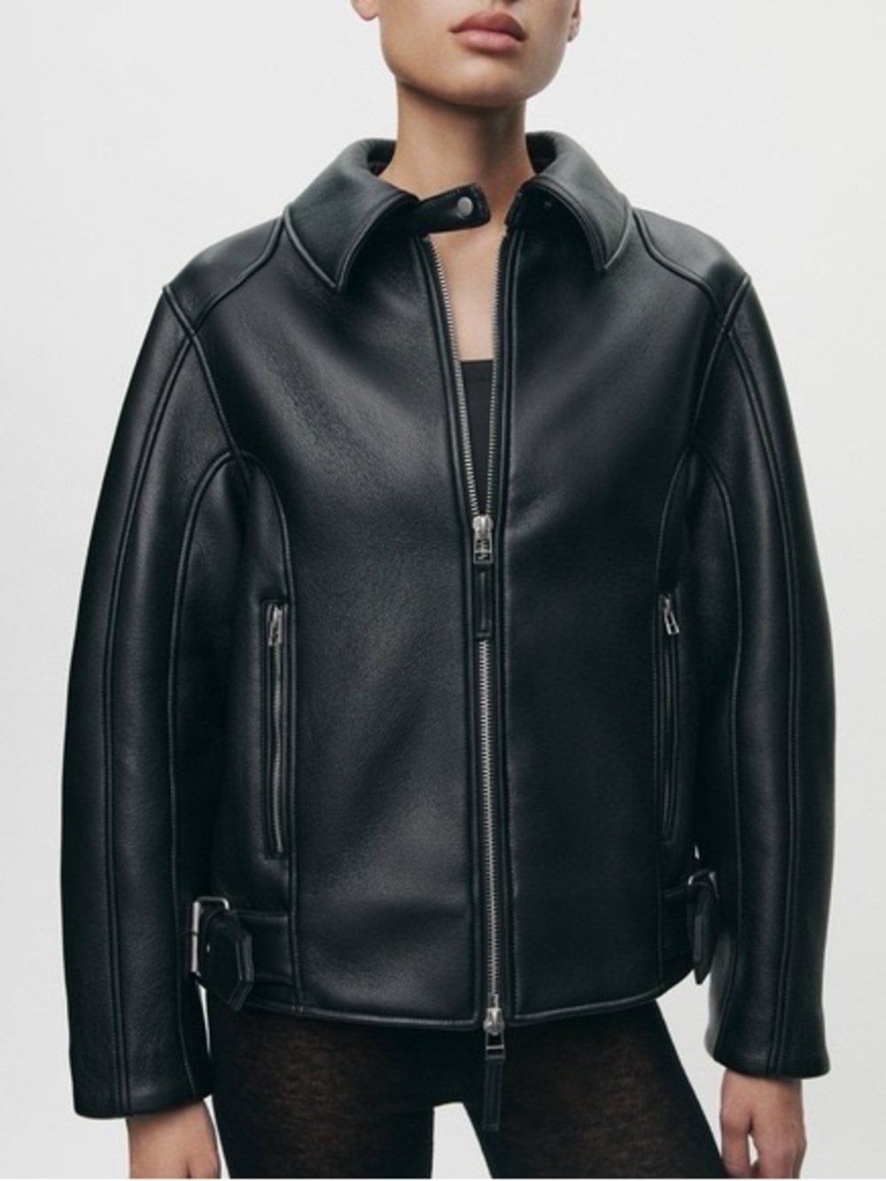 ZARA Women's Faux Leather Jacket ZW Collection Black Medium
